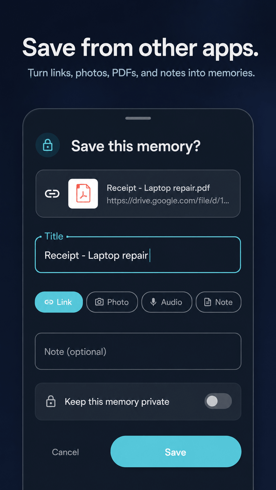 Saving a memory in Where Is It with GPS and note